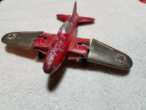 Vintage Hubley Kiddie Toy Metal Airplane Folding Wings Collectible Military Toys