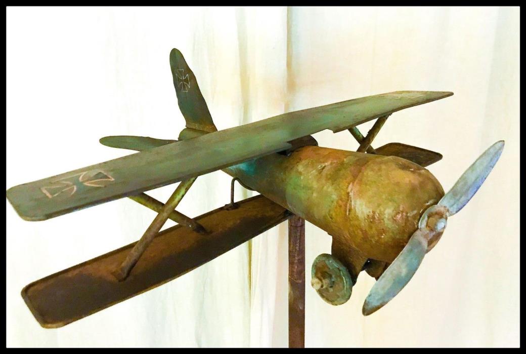 Vintage Carnival Pressed Steel Airplane German Bi-Plane Target Game Toy On Stick