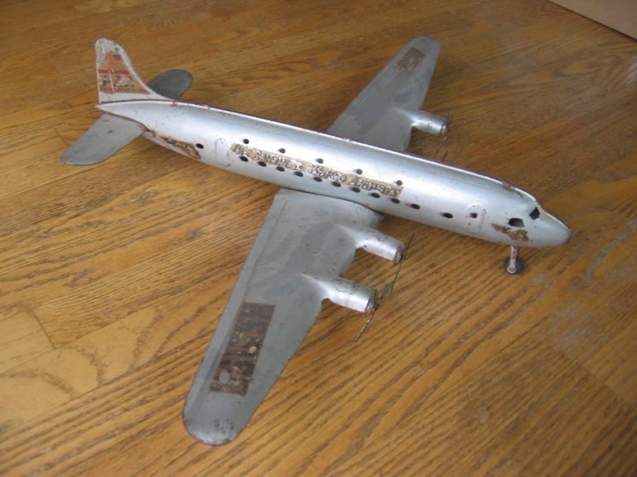 Marx pressed steel airplane. Large 27 1/2 inch wingspan. All original. PAN AM.