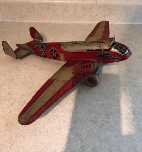 Vintage Marx Tin TWA Windup Toy Airplane Bomber  Litho 18