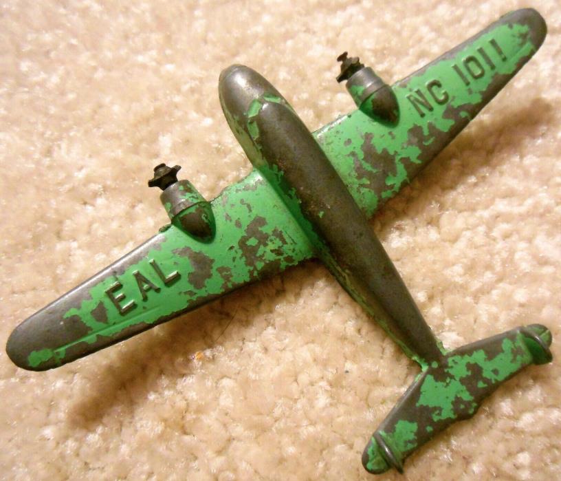 Vintage 1930s TootsieToy - Green EAL NC 1011 Metal Toy Airplane - All Original