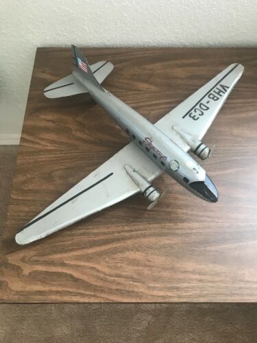 Antique Toy Wooden /Tin DC3 Airplane Model Folk Art Americana Skyways Airlines