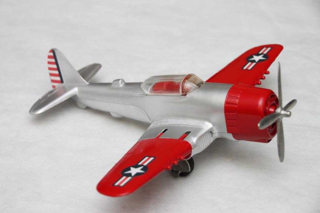 1956 Debut Version Hubley Airplane Navy Fighter Bomber 495 in Aluminum / Red
