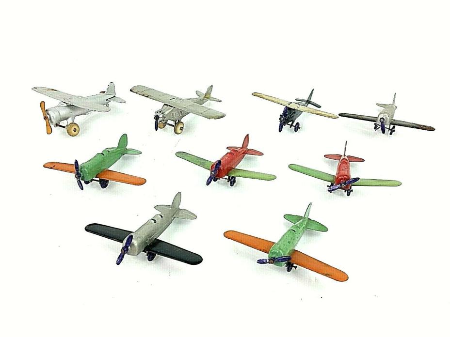 Lot of 9 Vintage Tootsietoy Airplanes AERO Dawn UX 214, High Wing Low Wing Misc