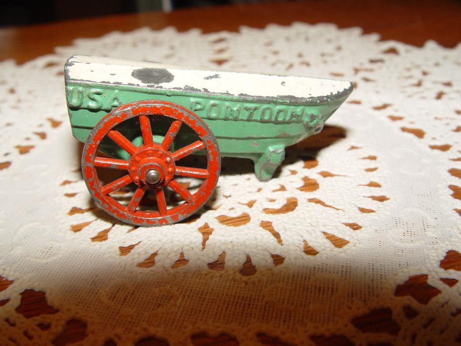 Nice Rare Vintage Barclay Manoil Toy, Cast Pontoon Boat W/Red Spoke Wheels