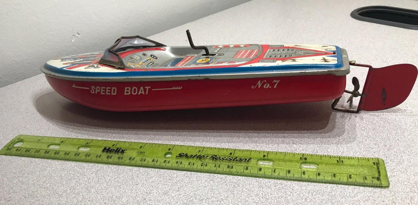 Vintage Tin Toy Speed Boat No 7 SAN Made in Japan - Read for Condition