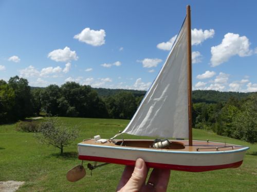 Mid Century Vintage Model Toy Sailboat Motorboat Pond Boat