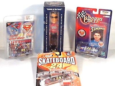 Jeff Gordon 2002 Bobble Head, 2 1999 Die-Cast Toy Cars, 2002 Skateboard. New.