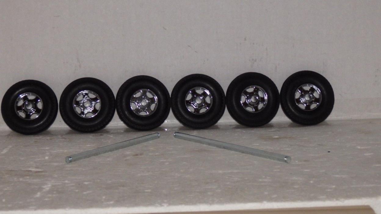 SMITH MILLER 6 TIRES W 6 WHEELS, 2 AXLES,4 C RINGS FOR GMC TOY TRUCKS