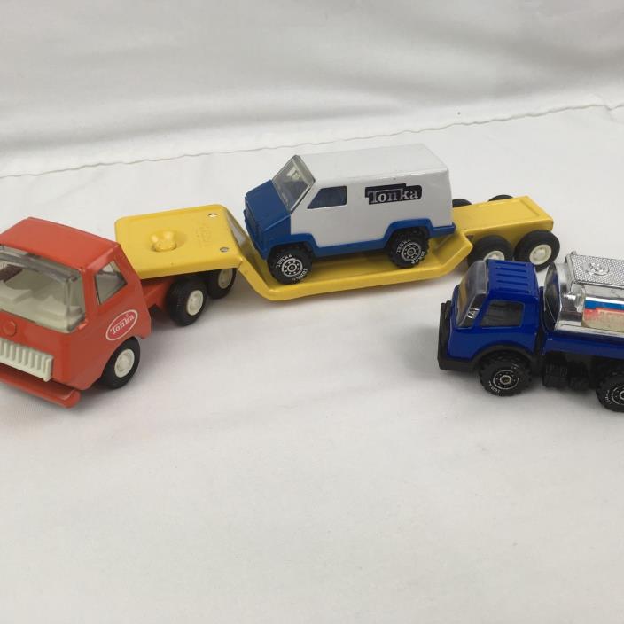 Lot of 3 Vintage Tonka Toy Trucks Van Tanker Truck with Trailer 1970's