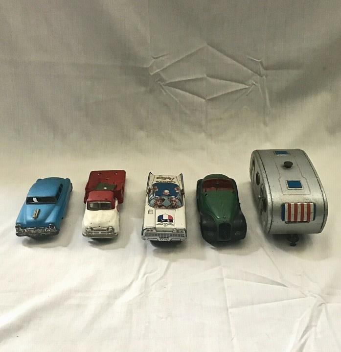 Group of 5 Vintage Toy Cars  From '40s-60s Japan Tin German Schuco Examico 4001