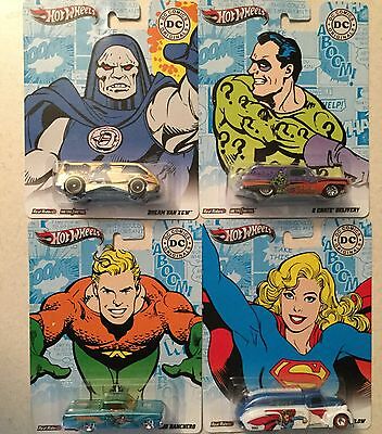 HOT WHEELS DC Comics set 4 AQUAMAN SUPERGIRL RIDDLER DARKSEID real riders Metal