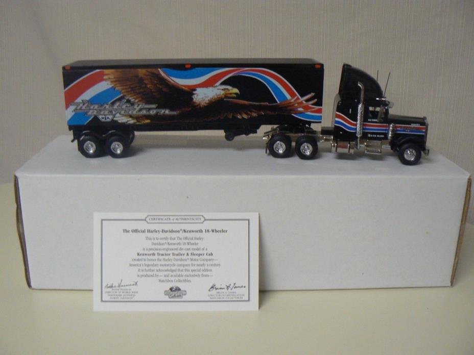 Matchbox HARLEY DAVIDSON KENWORTH 18-WHEELER Die Cast Tractor Trailer Bald Eagle