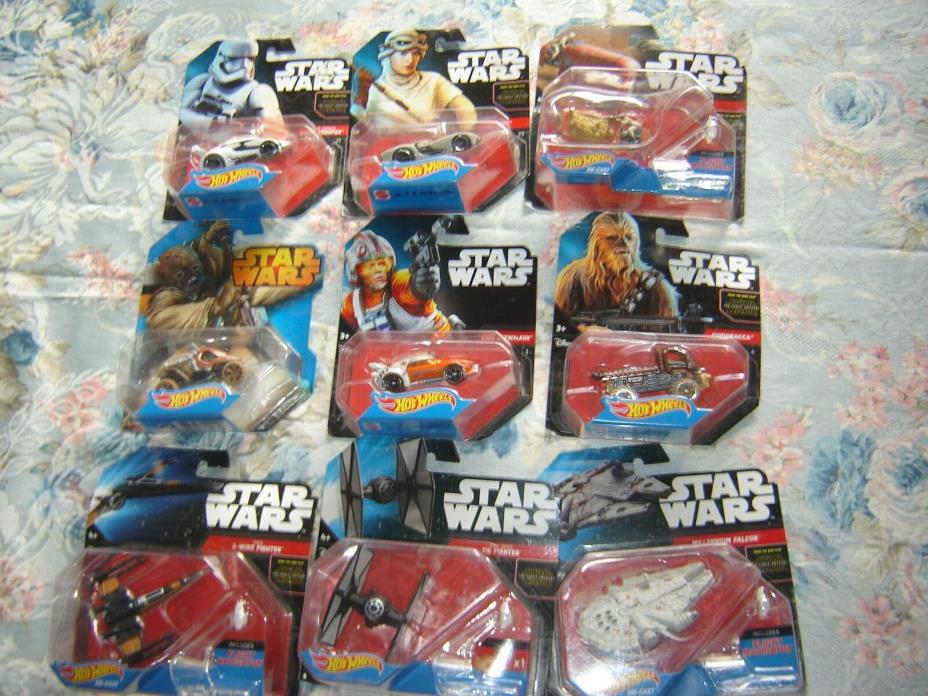 Lot of 9 Hot Wheels Star Wars Diecast Falcon Raider Chewbacca Fighter Luke Rey