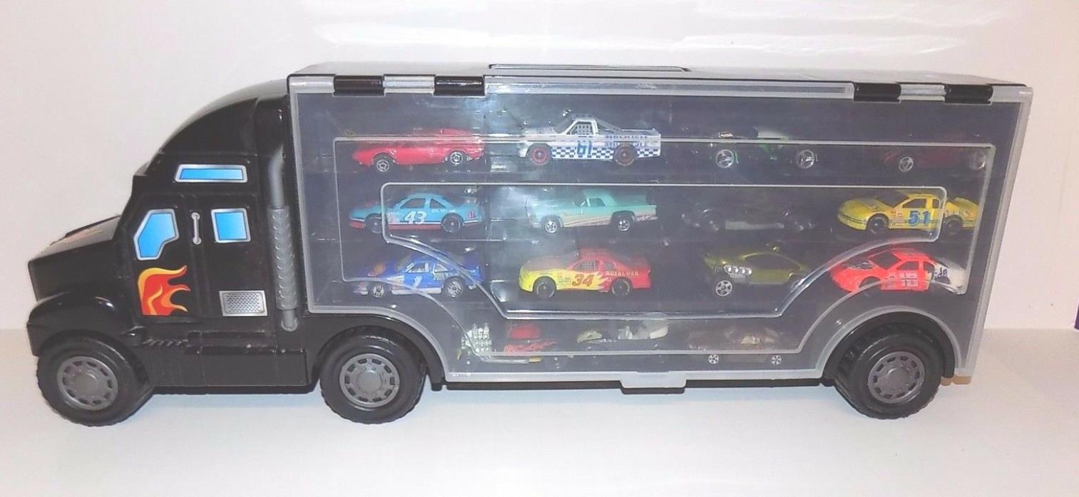 Large Black Plastic Toy Car Carrier Truck with 30 Toy Cars