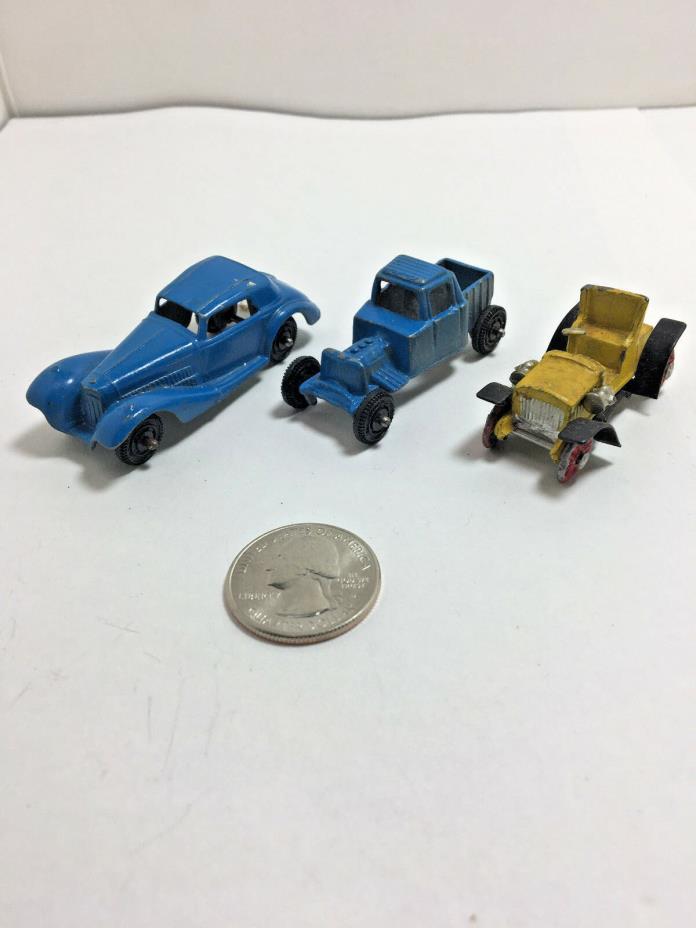 Vintage Lead & Metal Toy Car Made in Japan & 2 Blue Tootsie Toy Metal Cars