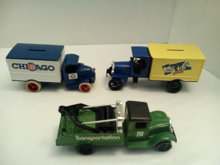 Lot of 3 ERTL Die Cast Trucks Two are Banks One Chicago Cubs