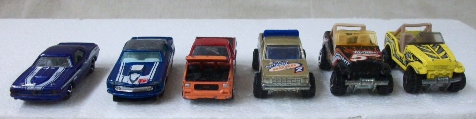 6 Vintage Die Cast HOT WHEELS Cars Jeeps Pickups 1980's-90's