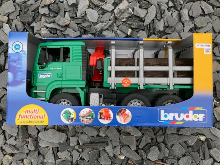 Bruder Man Timber Truck 2769 with Loading Crane and 3 Trunks