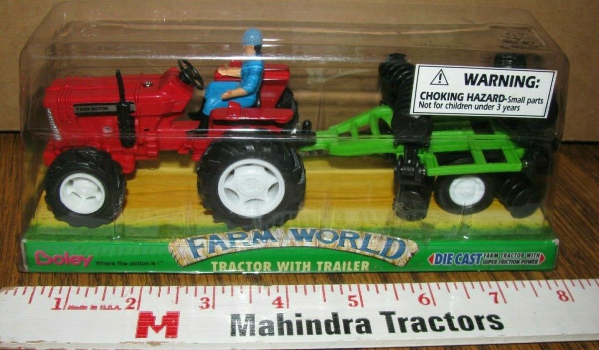 Boley Farm World Red Die Cast Friction Power Tractor &Green Disc Harrow Toy 1999