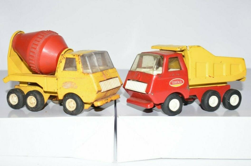 Vintage TONKA TOYS Dump Truck & Cement Mixer Old Mini Pressed Metal Toys