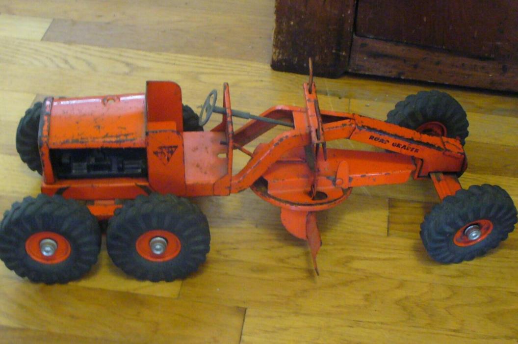 Vintage Ny-Lint Toys Toy Road Grader Pressed Steel OLD Heavy Construction Orange
