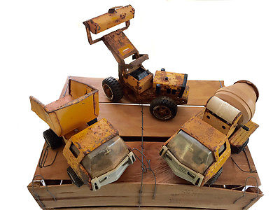 1970s Tonka Toy Truck Collection - RUSTY Cement Mixer Dump Truck and Loader