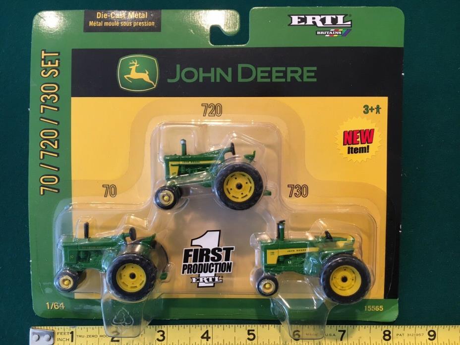 John Deere 1:64 scale 3 Tractor Set with Models 70, 720, 730