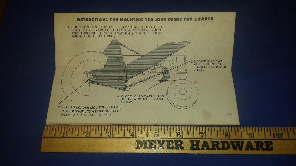 vintage JOHN DEERE Model 60 Toy Tractor ORIGINAL INSTRUCTIONS For Loader 1/16