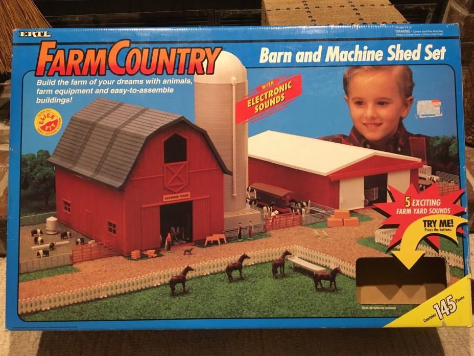 99% Complete Ertl 1/64 Farm Country Barn Machine Shed Set 145 Pieces        j2