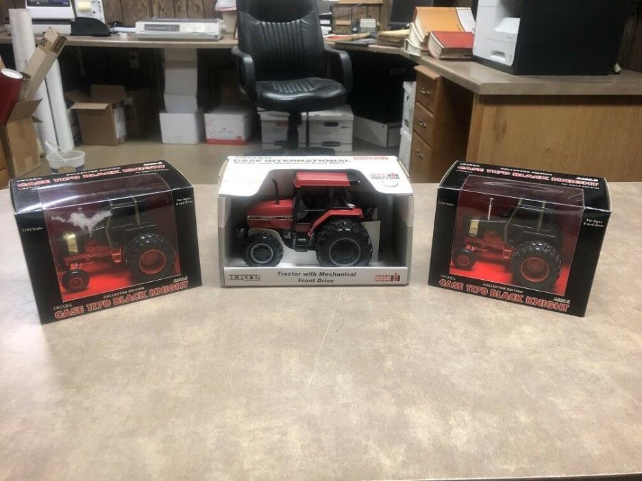 Lot of 3 Case Toy Tractors (2) 1170 Black Knight 1/43 Scale (1) Case 5140 1/32