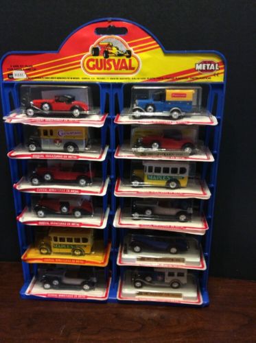 Rare Guisval Die cast Miniature Car Lot Of 12 With Display/Holder Opened