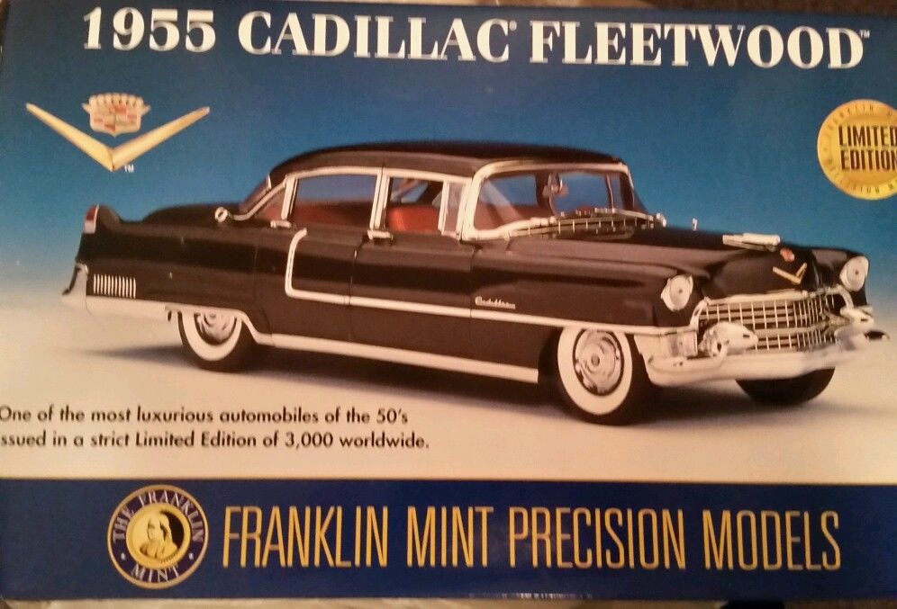 FRANKLIN MINT 1955 CADILLAC FLEETWOOD BLACK LE3000 MIB NEW RARE 1:24 RALLY CAR