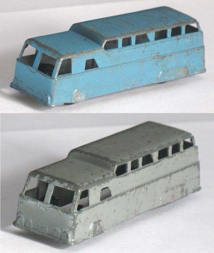 2 Vintage Midgetoy Original Finish Junior Size Passenger Buses 1 Blue 1 Grey