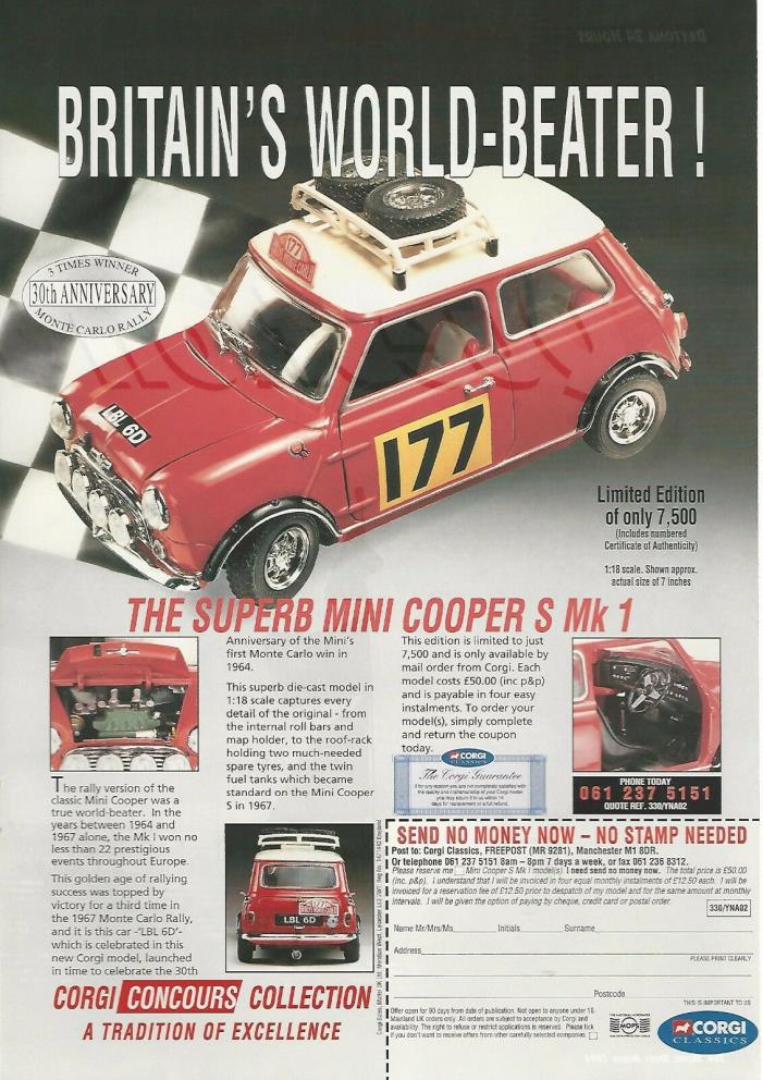1994 CORGI advertisement for MINI COOPER S Mk1 model, British advert