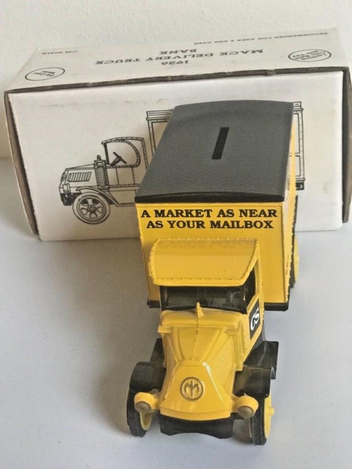 DIE-CAST METAL BANK ERTL 1/38 MACK DELIVERY TRUCK MADE IN USA 1989 BOX EUC