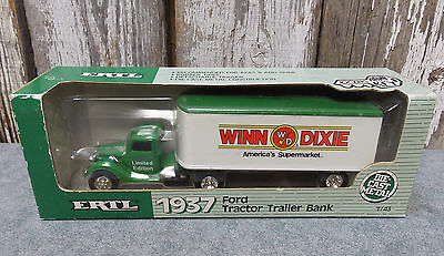 1988 ERTL 1937 WINN DIXIE FORD TRACTOR TRAILER BANK #9706 WITH KEY
