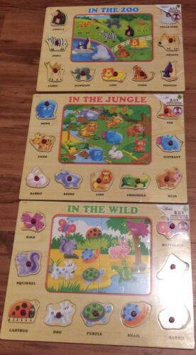 3 Puzzle Learning  Kid Wooden Puzzles First Learning In The Zoo Jungle Wild New
