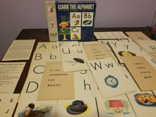 Vintage 1963 Milton Bradley LEARN THE ALPHABET Picture Flash Cards: COMPLETE SET