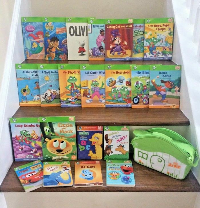 Lot Of 22 Leap Frog Tag and Tag Junior Reading System Books 7 Case, No Pen, VG