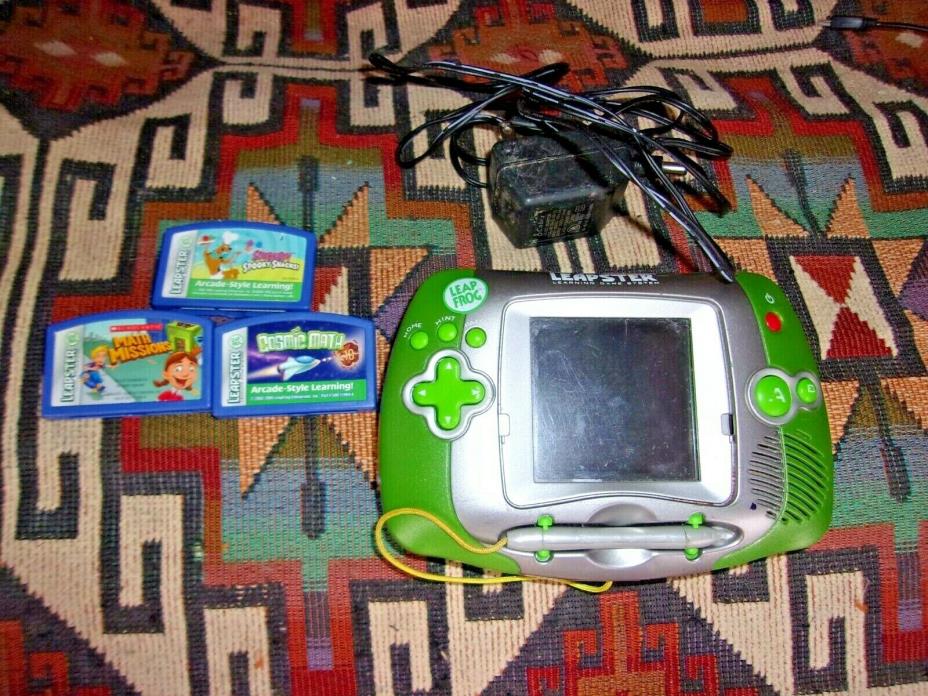 LeapFrog Leapster game console carrying case,power pack,3 Games,Stylus works