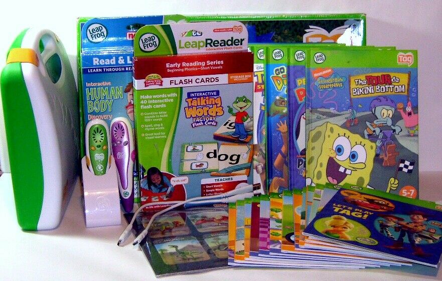 Leap Frog Tag Reader Books Pen Readers Map Flash Cards Human Body Case Cards