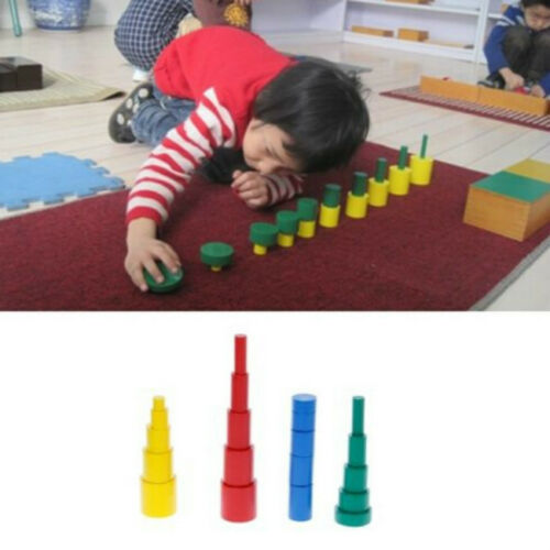 Montessori Wooden Block Activity Preschool Kids Cylinders Toys Building Sets G
