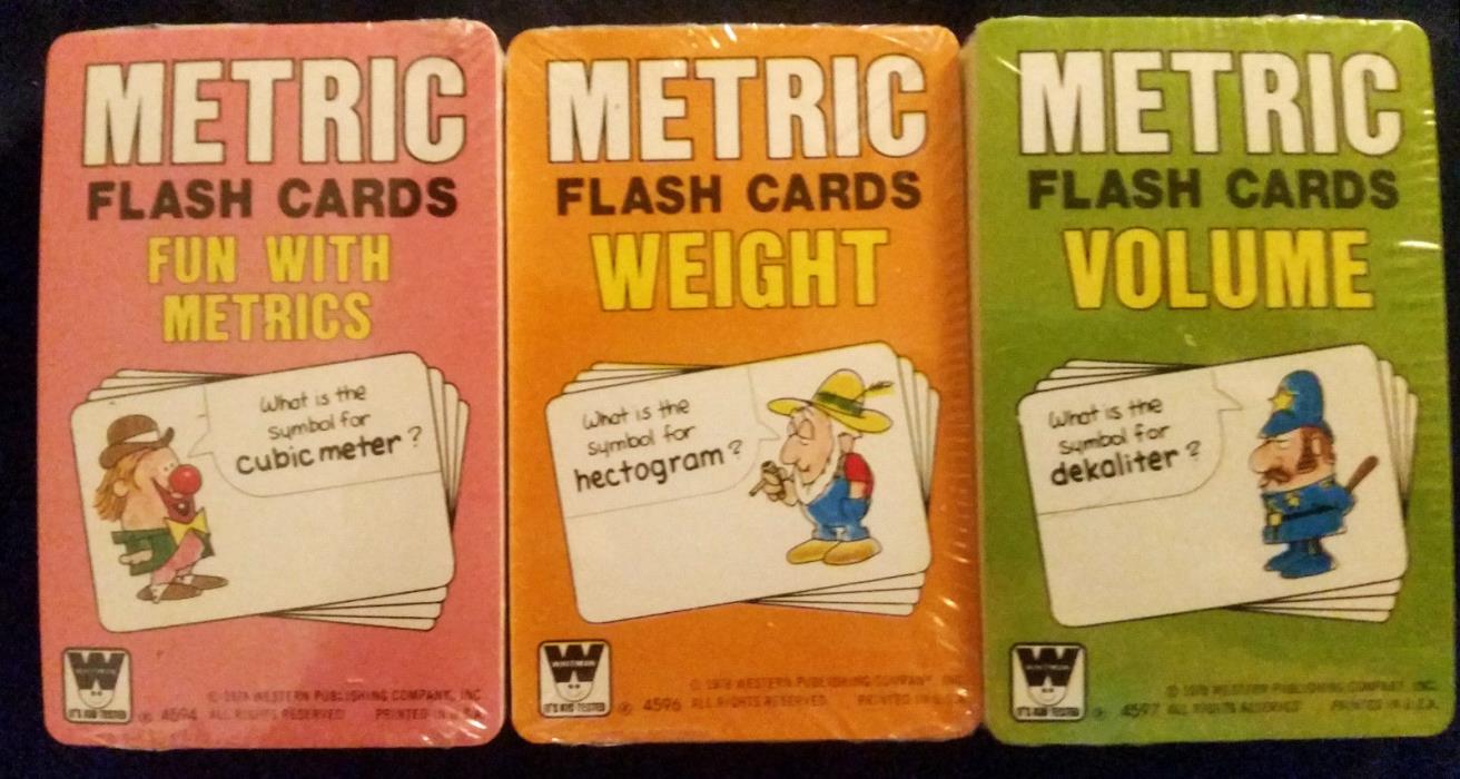 NEW Sealed Vintage Whitman Metric Flash Cards 3 Packs 1978 Western Publishing Co