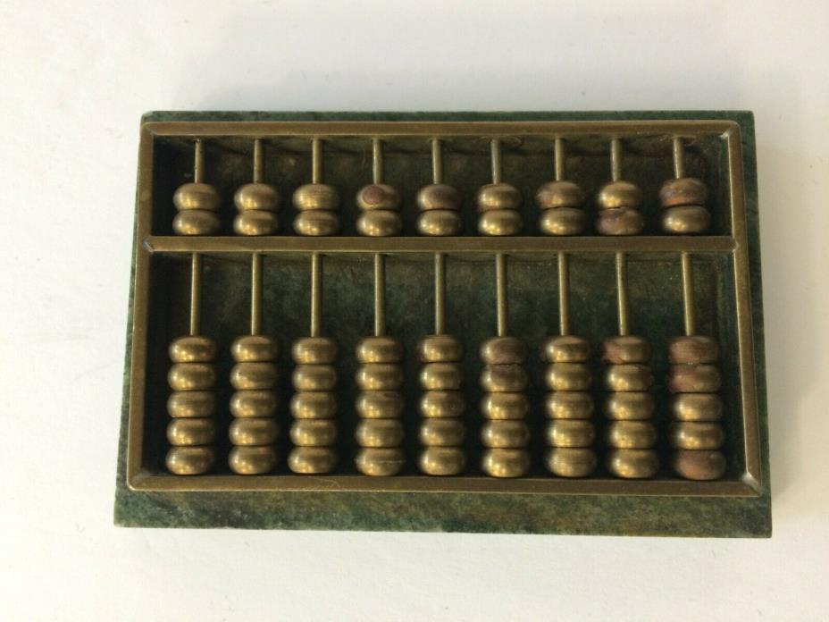 Vintage 80s Miniature Working Abacus Mini Desktop Decor Toy Brass Granite GUC