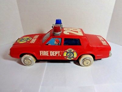 Vintage Arco Plastic Fire Department Car with Friction Engine Parts or Repair