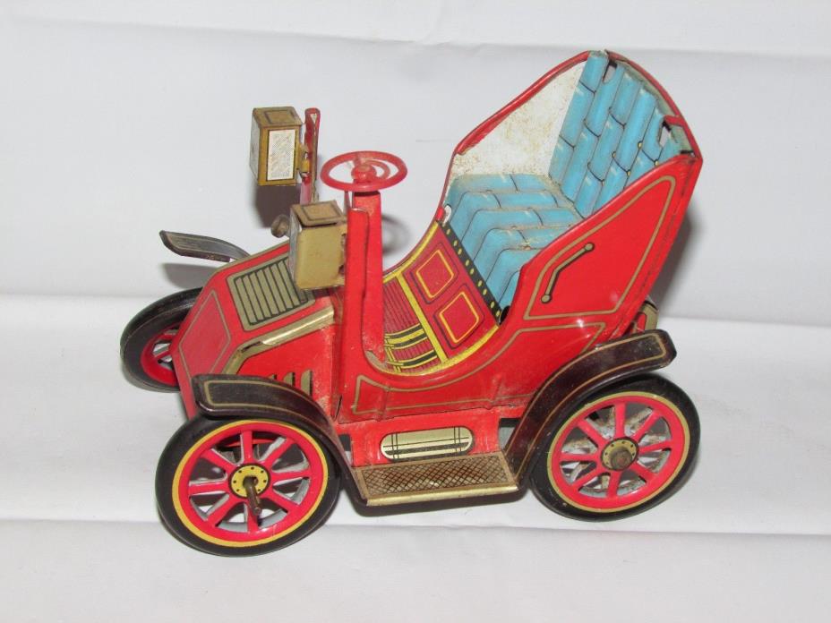 Vintage Tin Litho Toy Car Open Carriage Lever Action TM Modern Toys Working