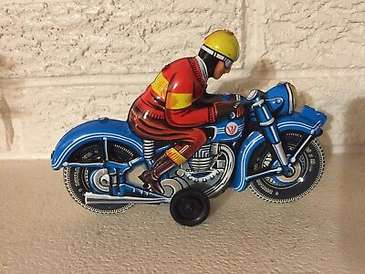 Red Yellow Blue Motorcyclist  Made in Germany Friction Tin Litho New JW Toys