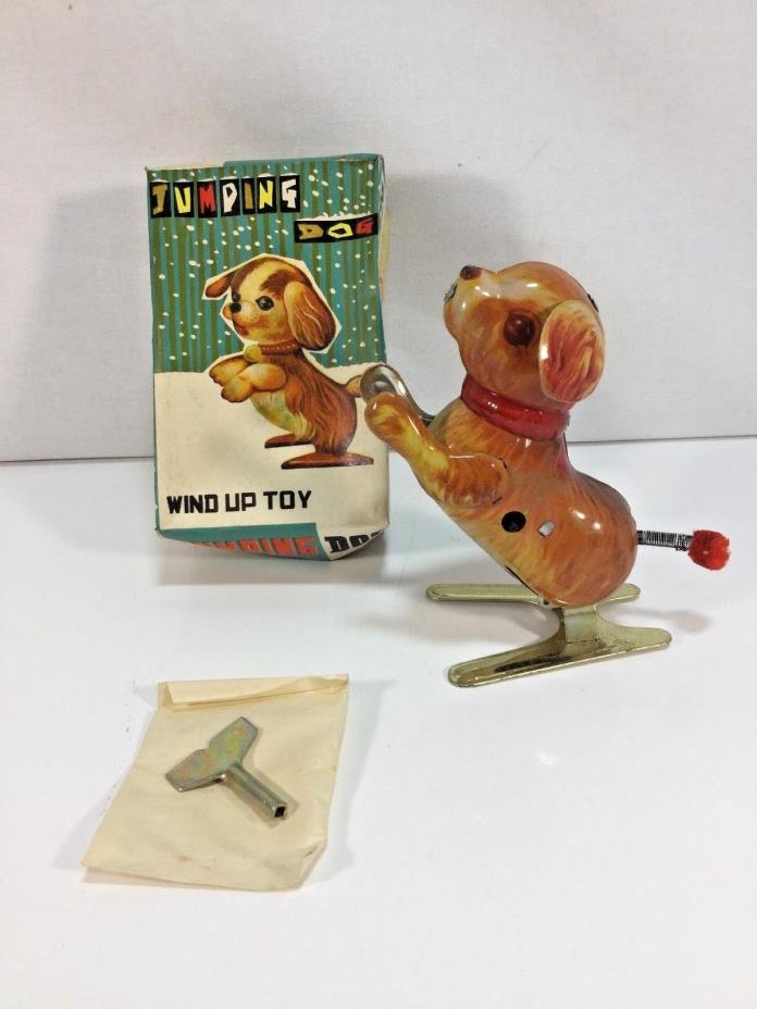 Wind Up Jumping Dog Tin Toy In Box