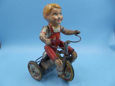 Vintage KIDDY CYCLIST Unique Art Tin Litho wind up toy